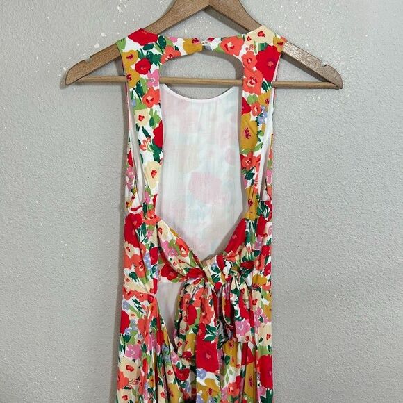 NEW Lulu's Floral Print Tie-Back Midi Dress M Colorful Sleeveless Wedding NWT - Picture 6 of 10